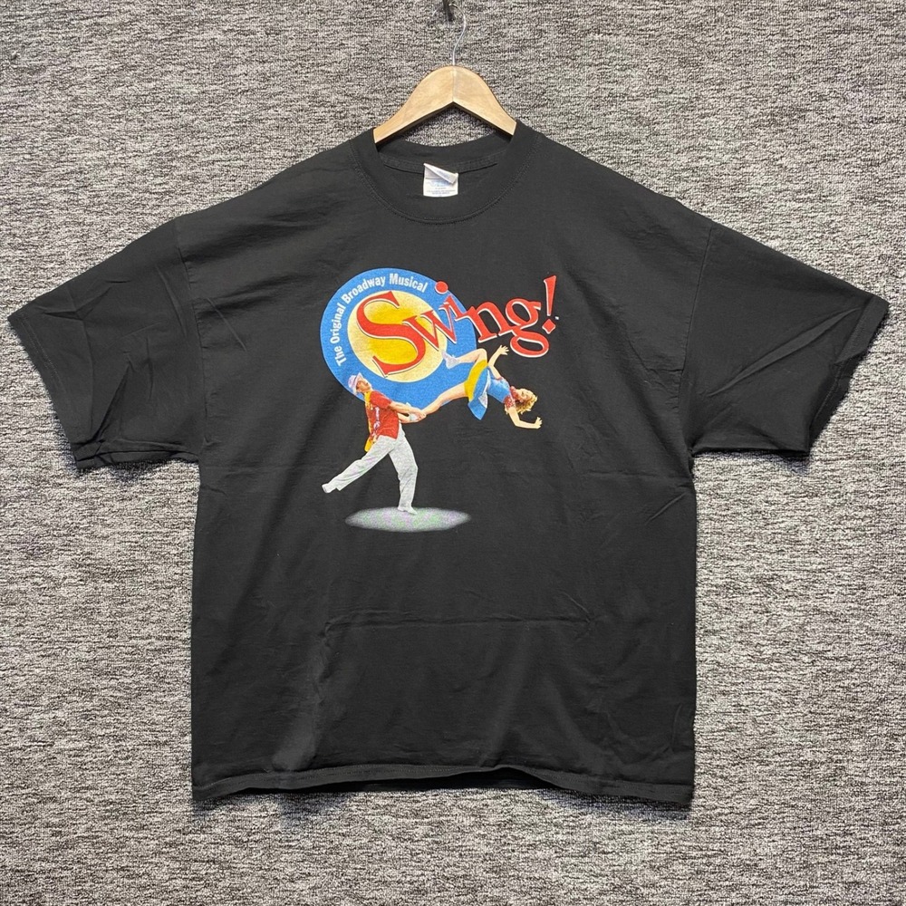 VTG Swing The Original Broadway Musical T Shirt Mens XXL Black MO Knits Y2K